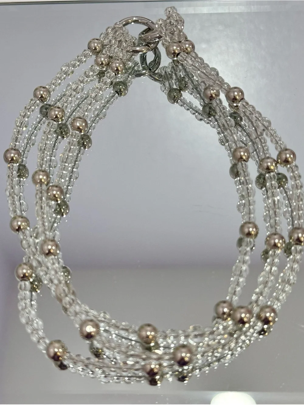New Crystal & Silver Beaded Multi-Strand Bag Chain 18 inches